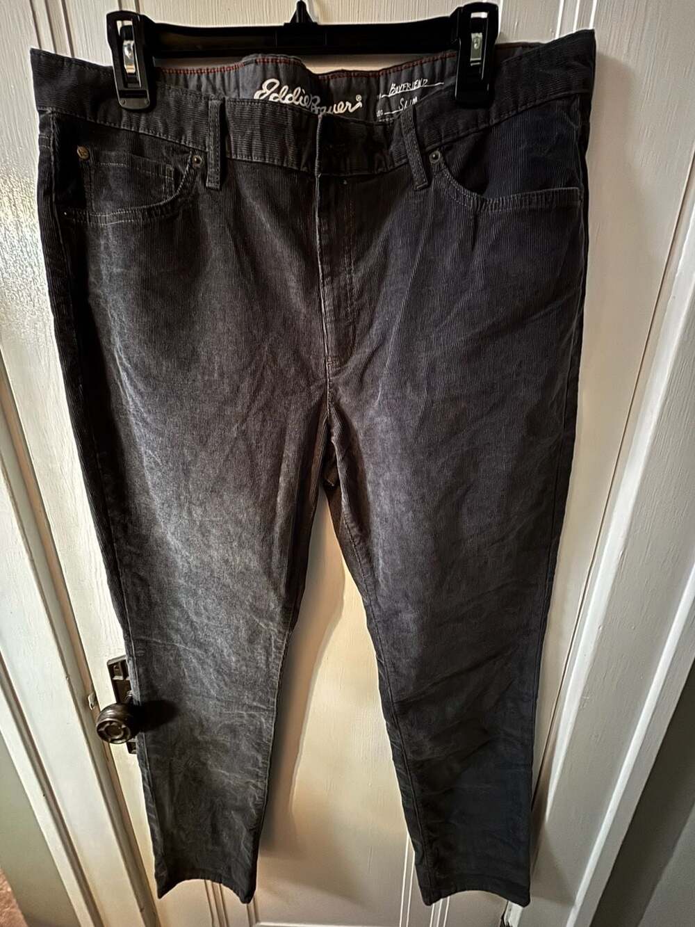 Eddie Bauer Women's Size 14 Boyfriend Fit Slim Leg Corduroy Pants Charcoal